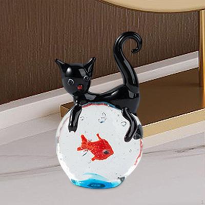 Mini Glasstatue Ornament Katze und Fisch Sammlerstück Kreative Tischdekoration Handwerkskunst