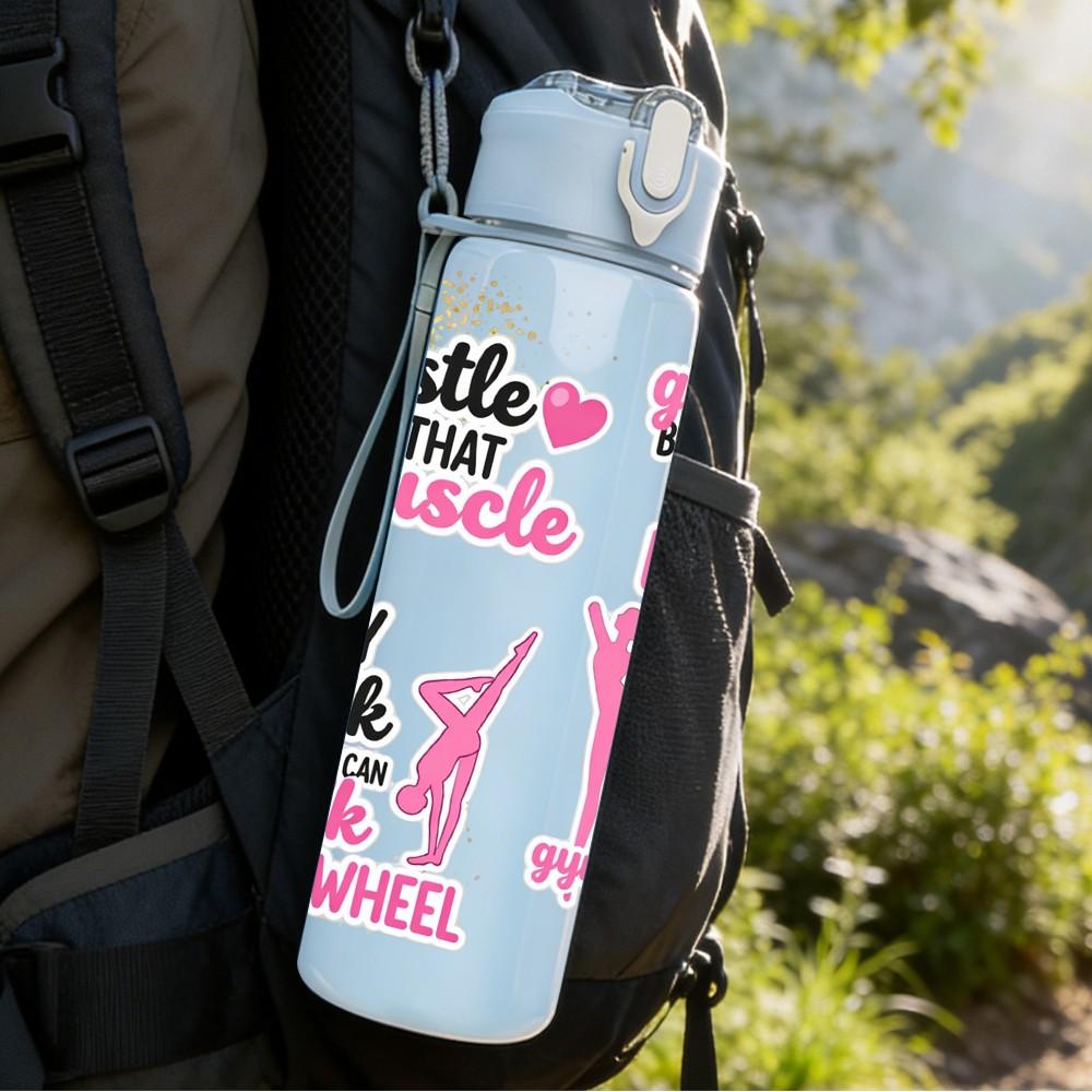 1PC Hustle Girl Power Feminist Quote Art 750ml Color Plastic Sports Water Bottle Leakproof Flip Straw Lid Suitable for Sports Office Home Use