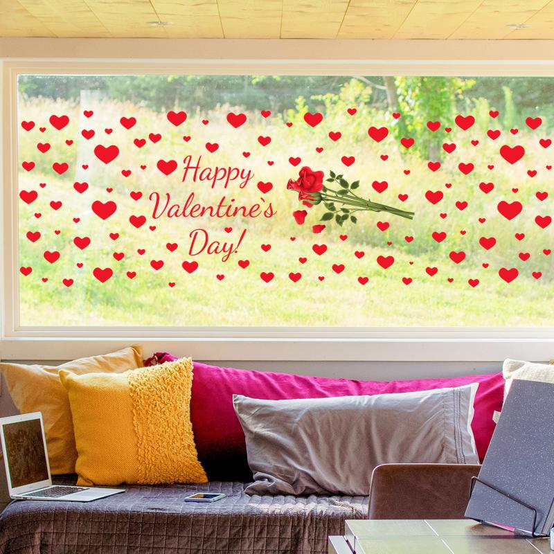 4 Stück Valentinstag Fensteraufkleber Niedliches Rotes Herzmuster in Aquarell Elektrostatisch Hochzeitsparty Hausdekorationsaufkleber