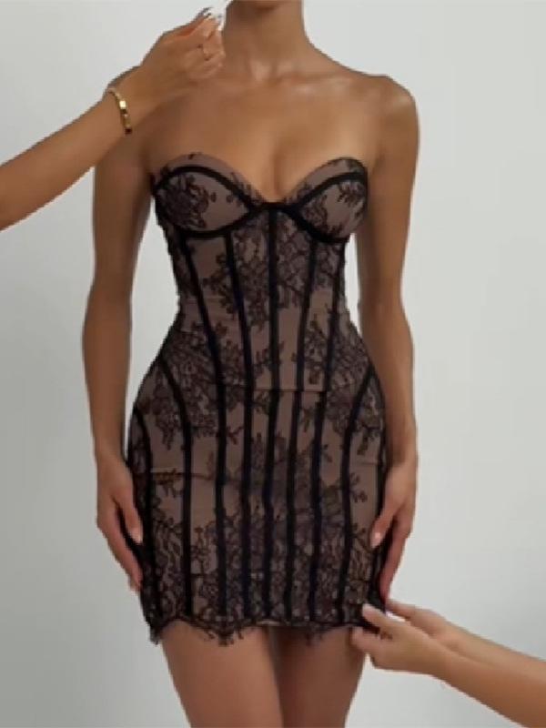 2026 Summer Pure Desire Lace Bodycon Tube Dress - Sleeveless Slim-Fit Women's Fashion