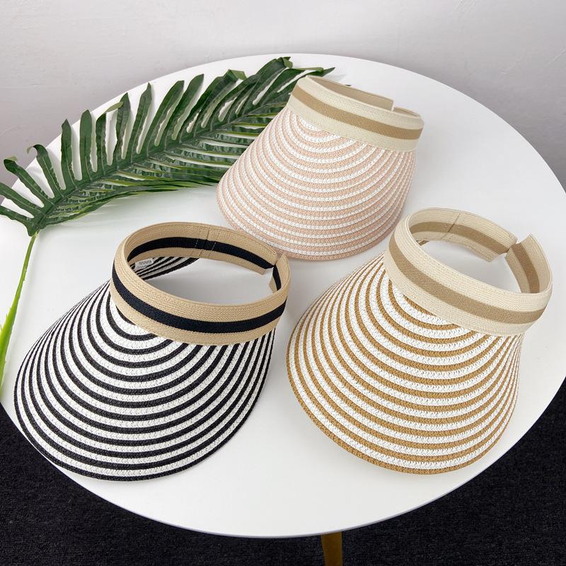 Empty Hat Children's Face Hat Ins Sunscreen Sun Hat Korean Elastic No Top Straw Hat Travel Striped Beach