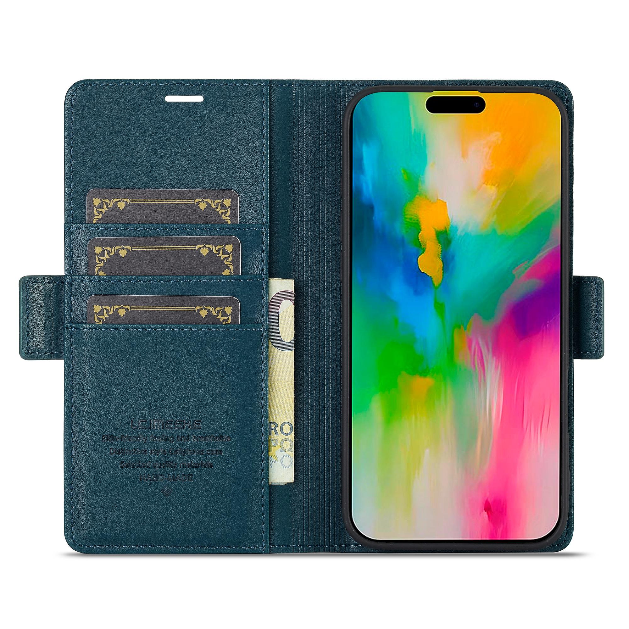 

LC.IMEEKE для iPhone 16 шкіряний чохол Imprint Lines телефон чохол гаманець підставка