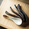 Cuchara de sopa de cerámica retro estilo japonés de 13 cm, cuchara para comer arroz, cuchara de postre, vajilla, utensilios de cocina