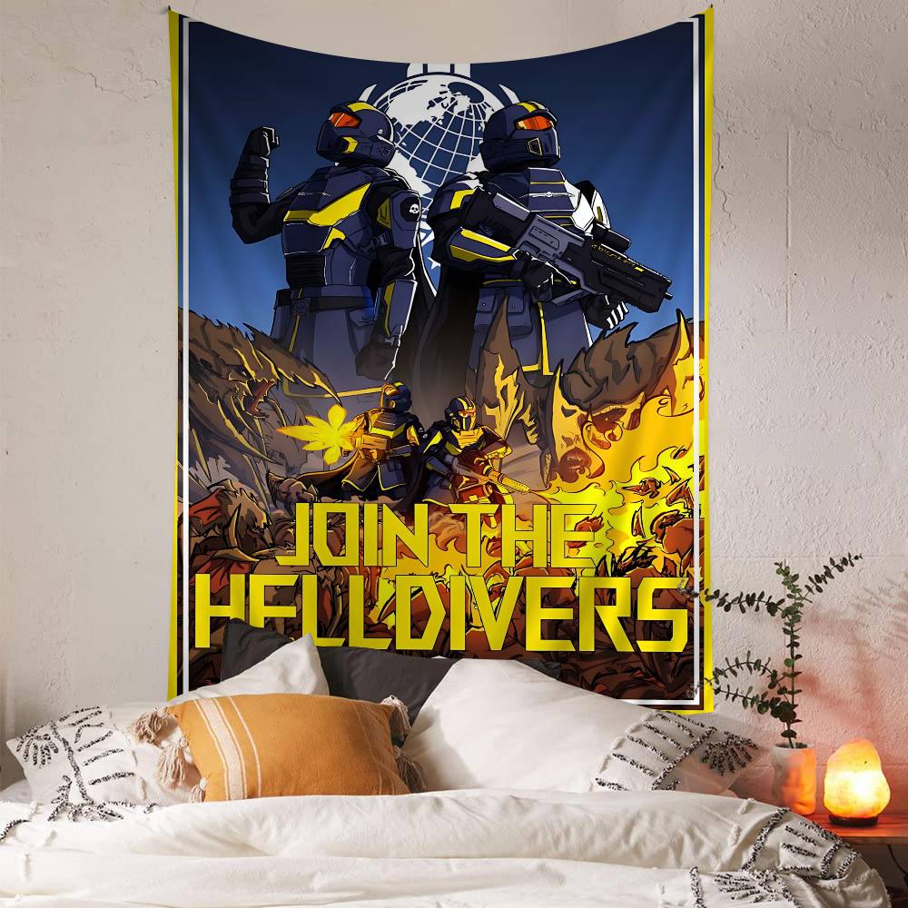 Classic Movie HHelldiver 2 Anime Tapestry Hippie Flower Wall Carpets Dorm Decor Cheap Hippie Wall Hanging