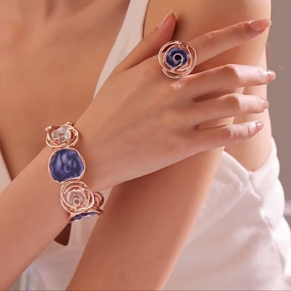 Elastic Buckle Colored Oil Rose Bracelet Women's Hand Bracelet  Gifts for Women Girl