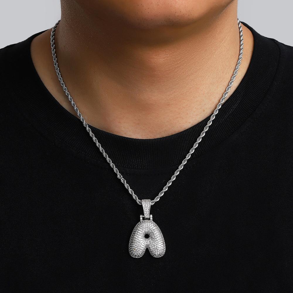 Hot Selling European and American Hip-hop Necklace with 26 English Letter Pendants, Men's and Women's Trendy Zircon Necklace