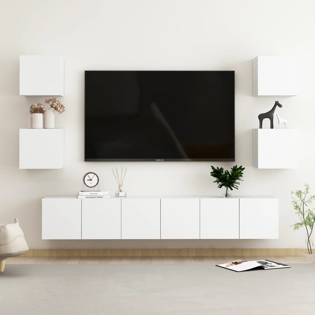 7 Piece TV Cabinet Set White Particleboard