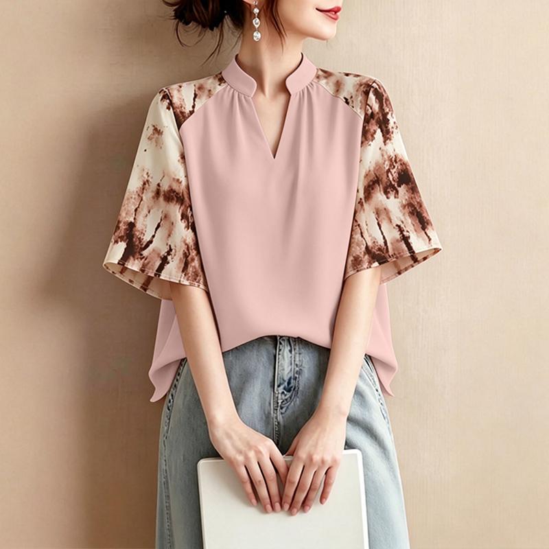 ZANZEA Women Casual V-Neck Splice 3/4 Sleeve Loose Blouse