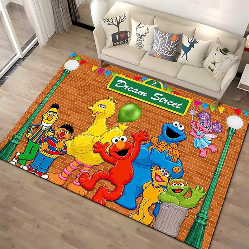 15 Sizes S-Sesame S-Street Theme Carpet Rug for Living Rooms Bedroom Entrance Door Decor Mat, Kids' Play Non-slip Mat Great Gift