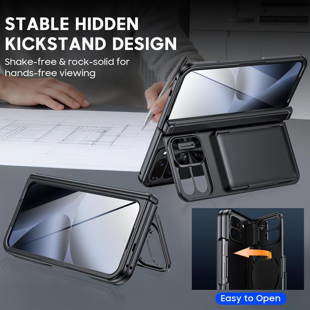 Θήκη για Google Pixel 10 Pro Fold Phone με Θήκη Καρτών [Αποκλεισμός RFID] Κάλυμμα Κάμερας, Προστασία Άρθρωσης, Κρυφή Βάση Στήριξης, Προστατευτικό Οθόνης - Μαύρο