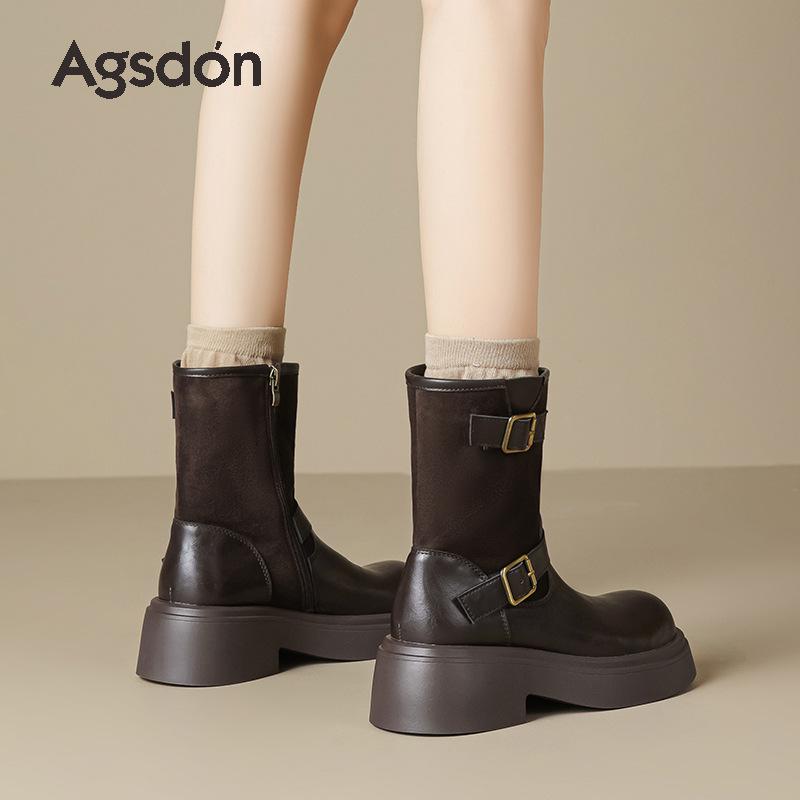 Augustine Platform Martin Boots Women's 2025 New Autumn Brown Thick Heel Retro Thin British Style Short Boots
