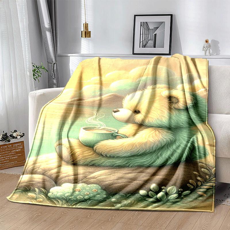 1pc Bear Printing Lightweight Flannel Blanket, Comfortable and Warm Blanket, for Camping Sofa Bed and Couch Office, Gift