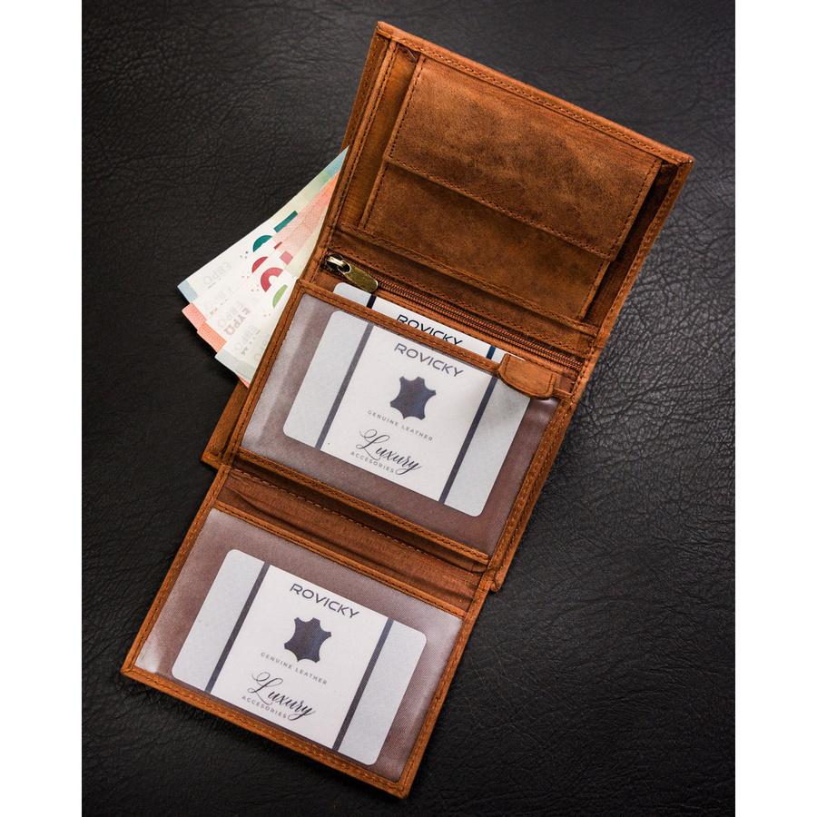 Large, Brown Leather Men's Wallet with a Horse Embossing