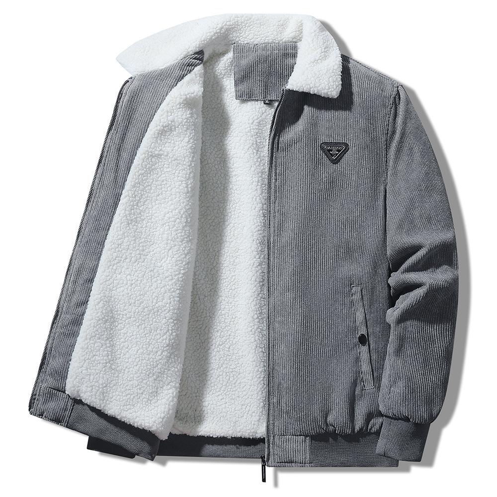 Men's Top Coat Autumn and Winter Plus Velvet Thickened Cotton Jacket Lamb Velvet Cotton Jacket Casual Jacket Warm Men's Cotton Jacket