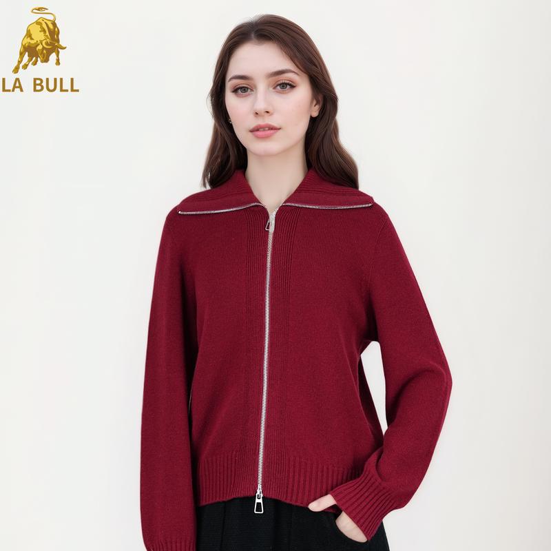 

LA BULL Women s Slim Fit Lapel Knit Cardigan L