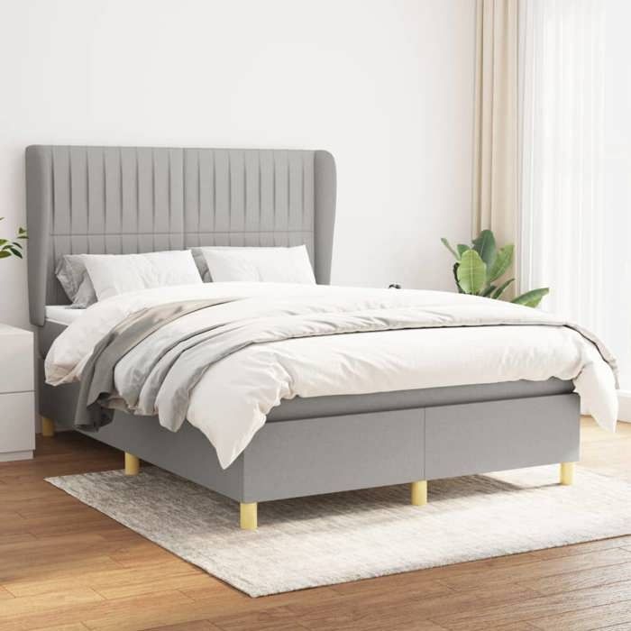 VidaXL Divan Bed with Mattress Light Grey 140x200cm Fabric - Model 3128685