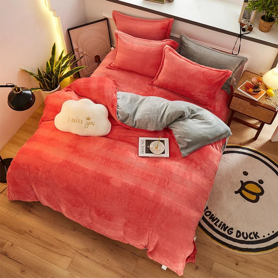 Microfiber Quilt Cover Coral Fleece Super Warm Winter Thick Duvet Cover 210g Queen King Size Double Sided Velvet Bedding Set
