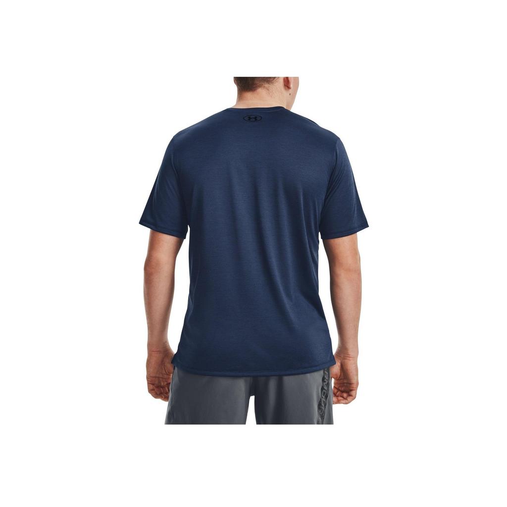 Under Armour Solid Color Crew Neck Side Slit Short Sleeve T-Shirt Men Tops Navy-Blue 1376791-408