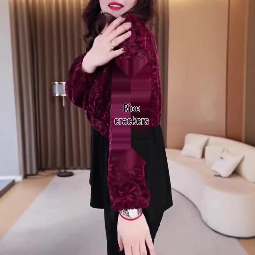 Spring 2025 European Lace Long Sleeve Shirt - Plus Size, Casual, Temperament Style for Middle-Aged Women