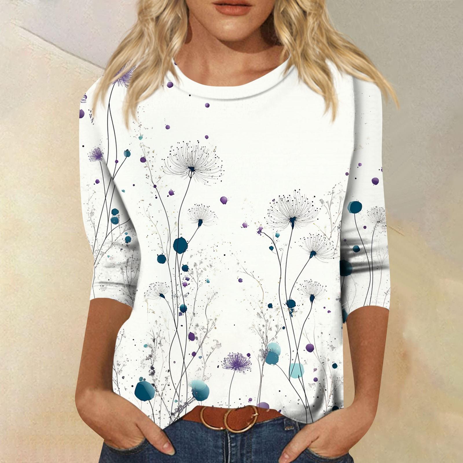 

Женский модный повседневный пуловер с рукавом три четверти и цветочным принтом на воротнике XL белый