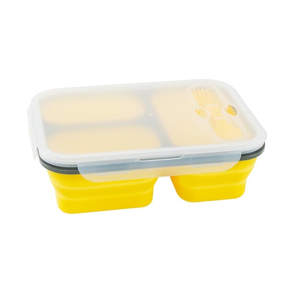 

Rectangular Foldable Lunch Box with Spork 1350ml 3 Grids Food Storage Container Camping Yellow 1350ml