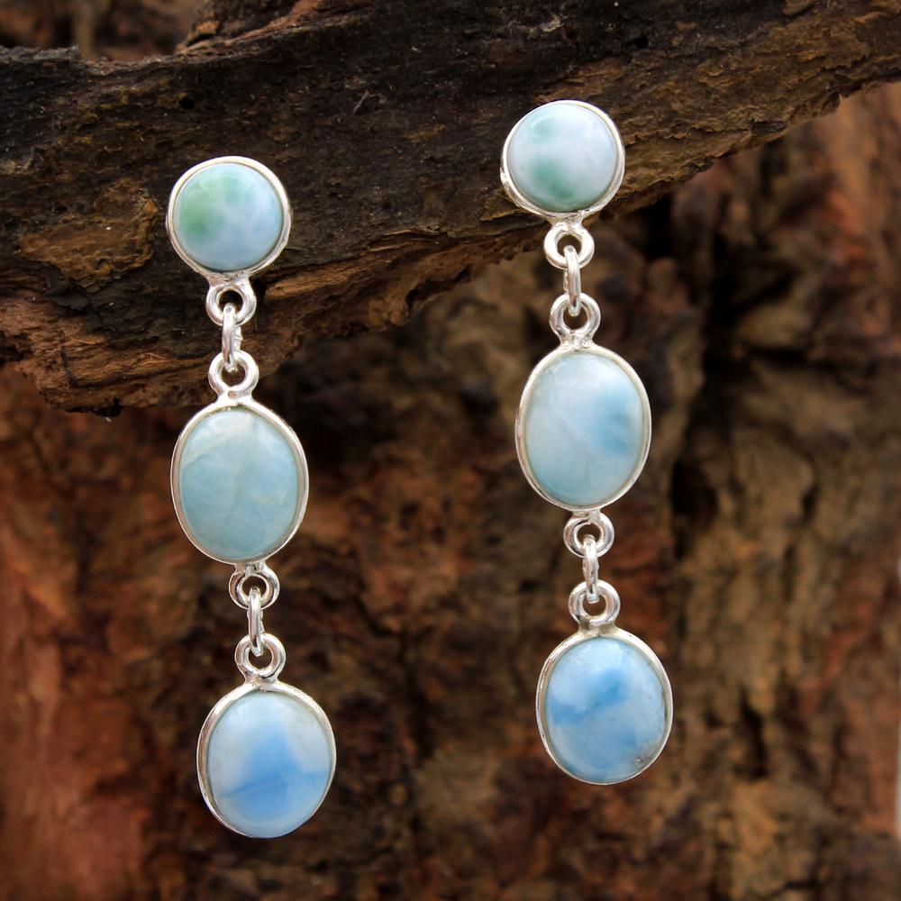 Larimar Cercei Leganți Artizanal 925 Sterling Silver Bijuterii Fine Femei Cercei