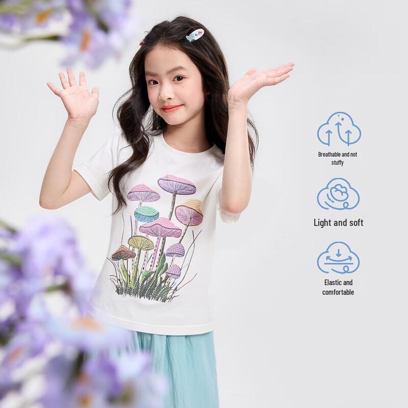 Sommer-T-Shirt für Mädchen mit Pilzdruck, kurzärmlig