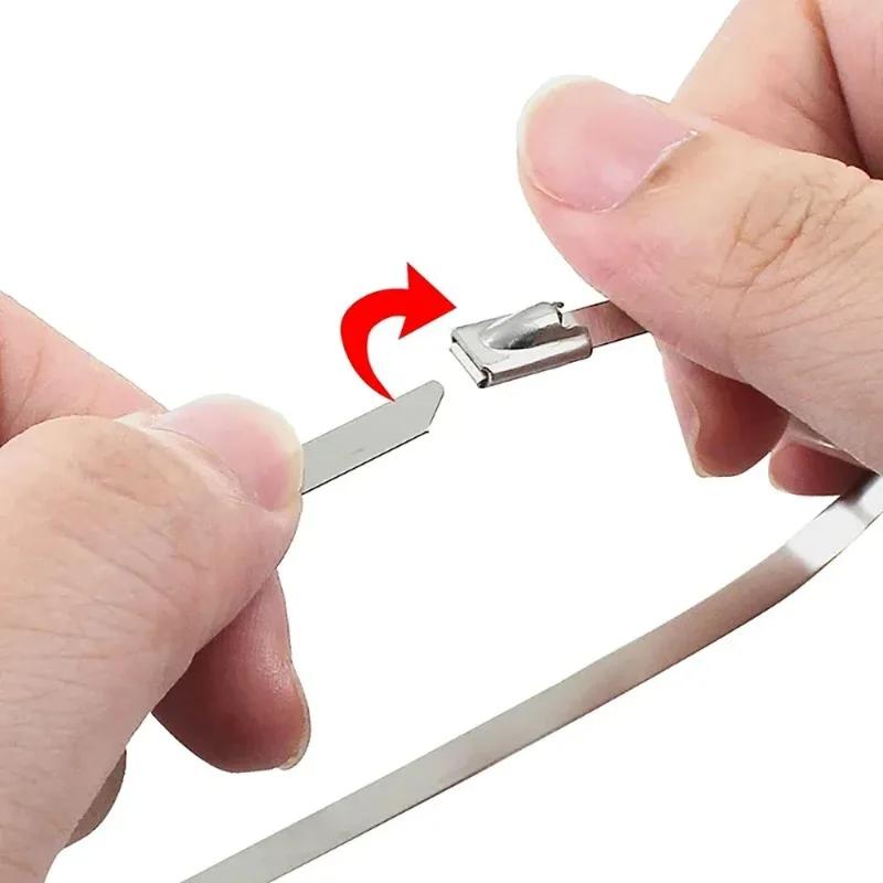 20/100Pcs Stainless Steel Cable Ties Reusable Self-sealed Fastening Rings Cable Tie Multi-Purpose Metal Hardware Cable Organizer