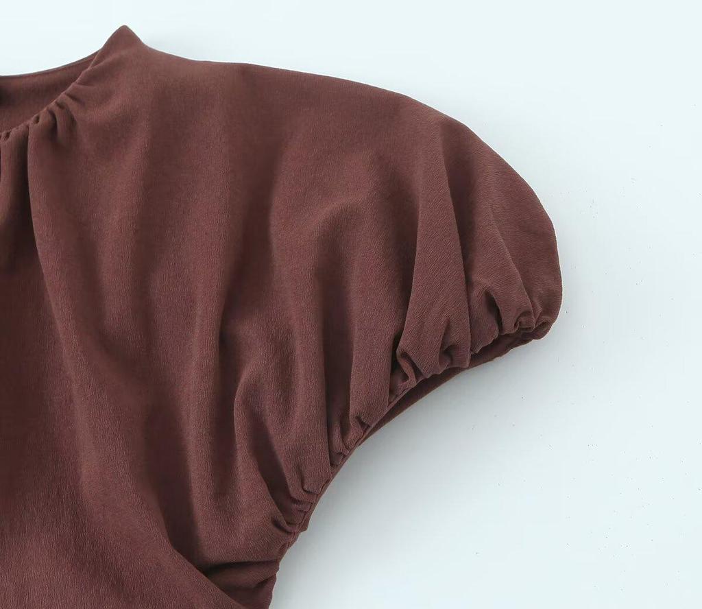 TAOP&ZA Women's Summer Pleated Slimming Balloon Top and Skirt Set