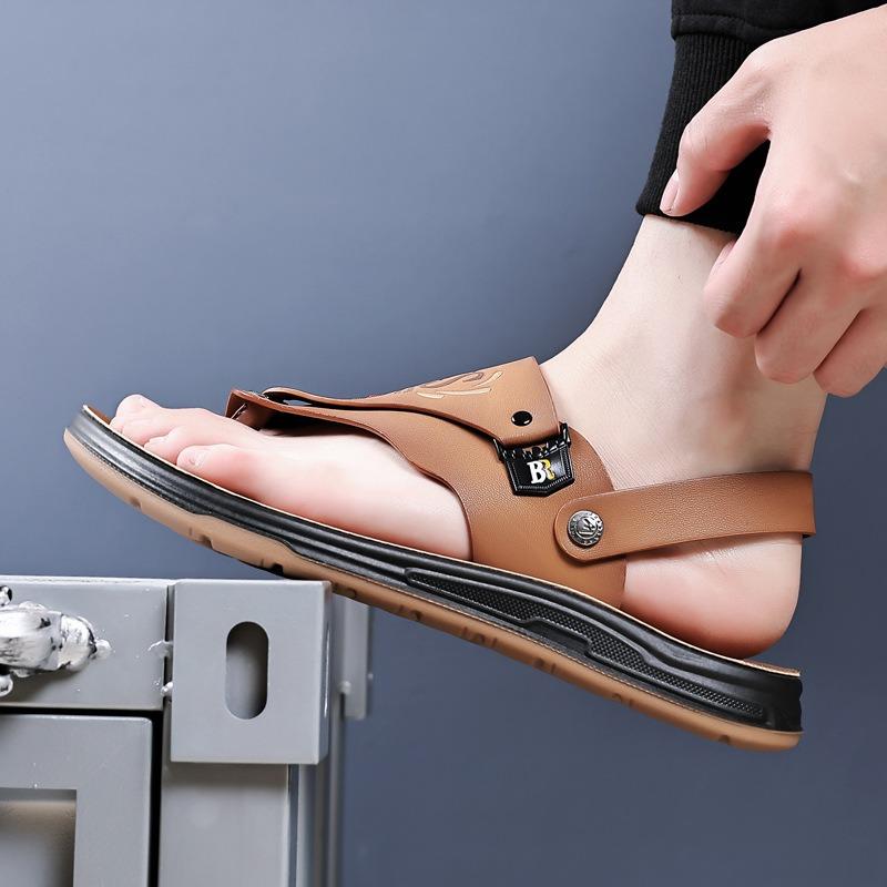 Fashion Men's Flip-flops Fashion Casual Leather Sandals Outdoor Comfort Driving Sandals for Men Anti-Slip Flat Sandals Sandalias Hombre