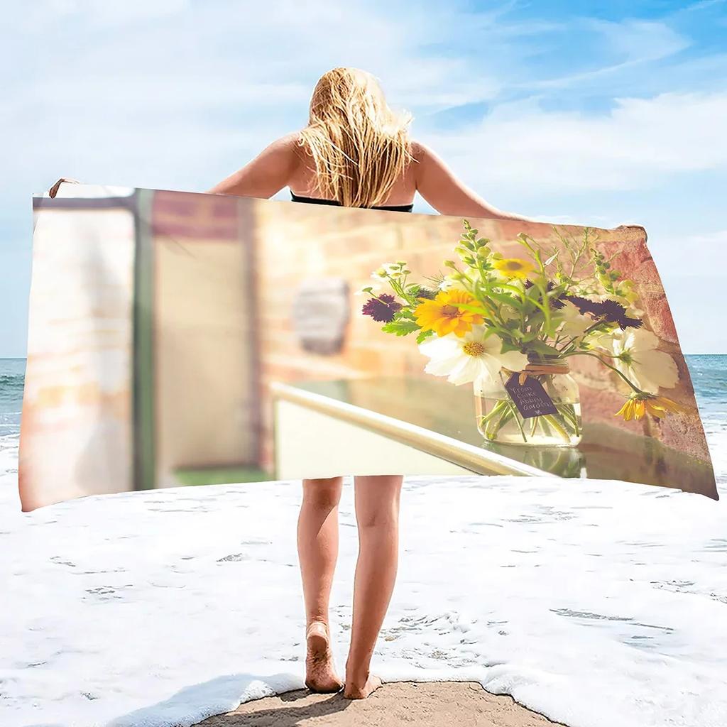 Garden Flower Quick Dry Large Beach Towel, Super Absorbent and Sand Free Pool Towel, Microfiber Portable Sports/Camping Towel