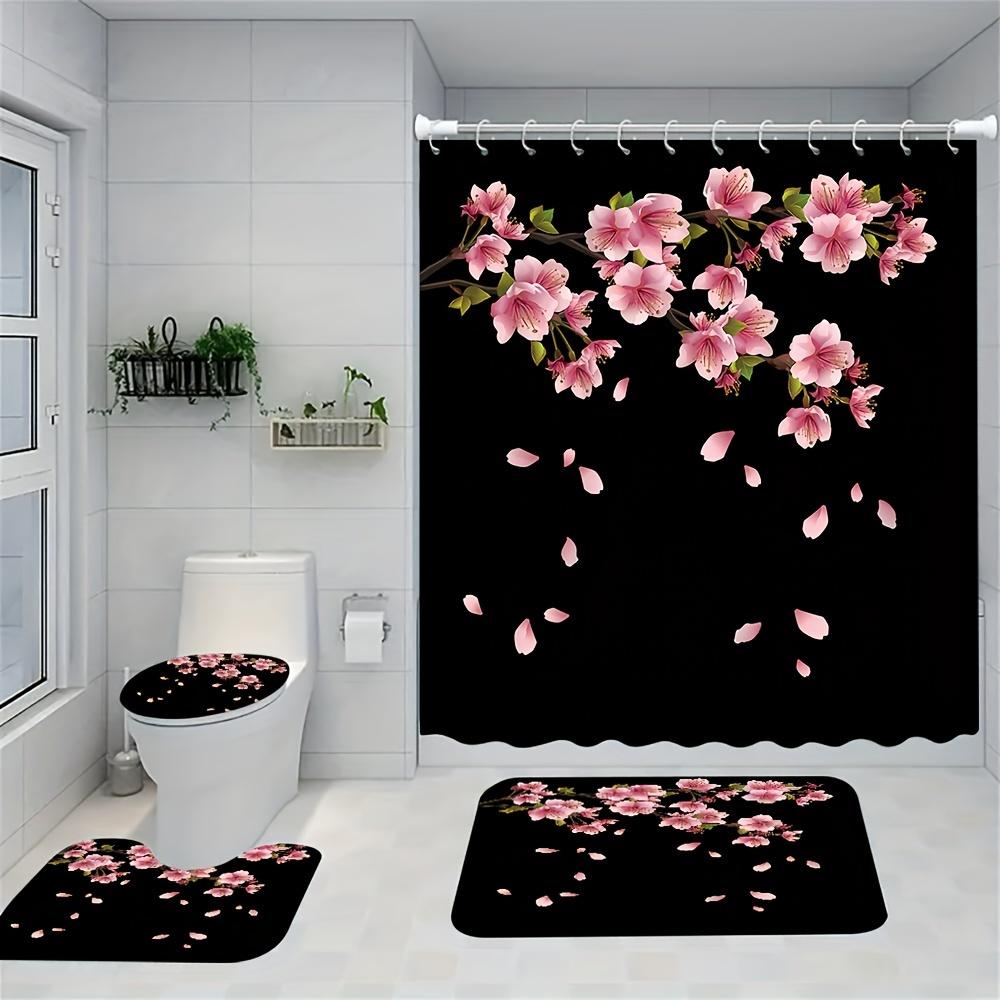 1/4pcs Luxury Plum BlossomWaterproof Shower Curtain Set Decorative Bathroom Set Non-Slip Carpet Toilet Cover Bath Mat And 12 Hooks