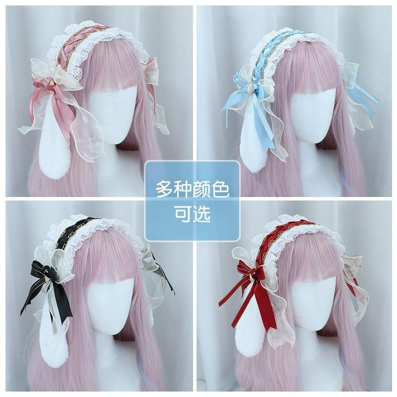 Lolita Hair Band With Lace Trim Plush Rabbit Motif - Cute Anime Cosplay Headband Women Girls