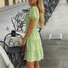 New French Plaid Dress Women's Bubble Sleeves Waist A-shaped Skirt Fresh and Sweet Short Skirt Summer Women's Clothing