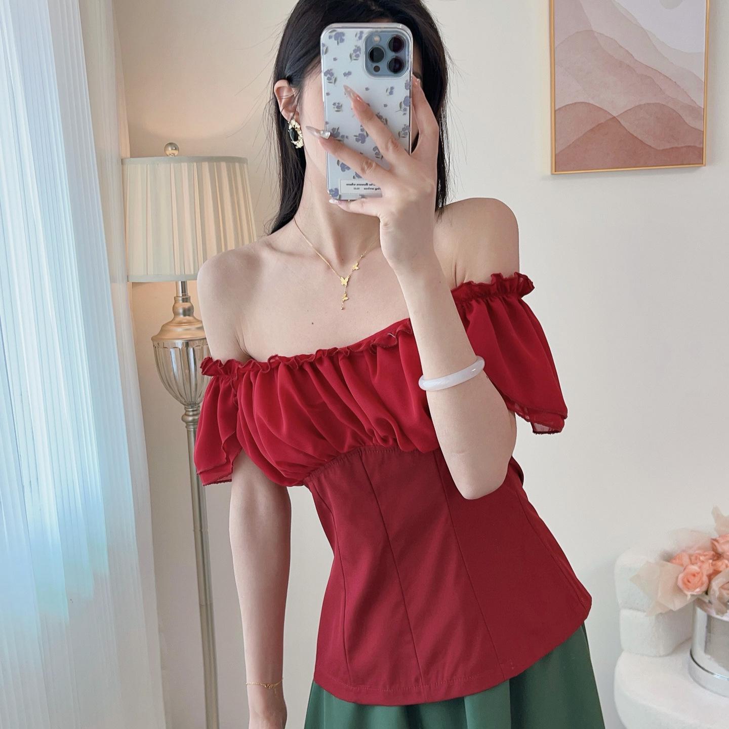 

Victorian Off-Shoulder Dark Summer Blouse for Women Extra Large