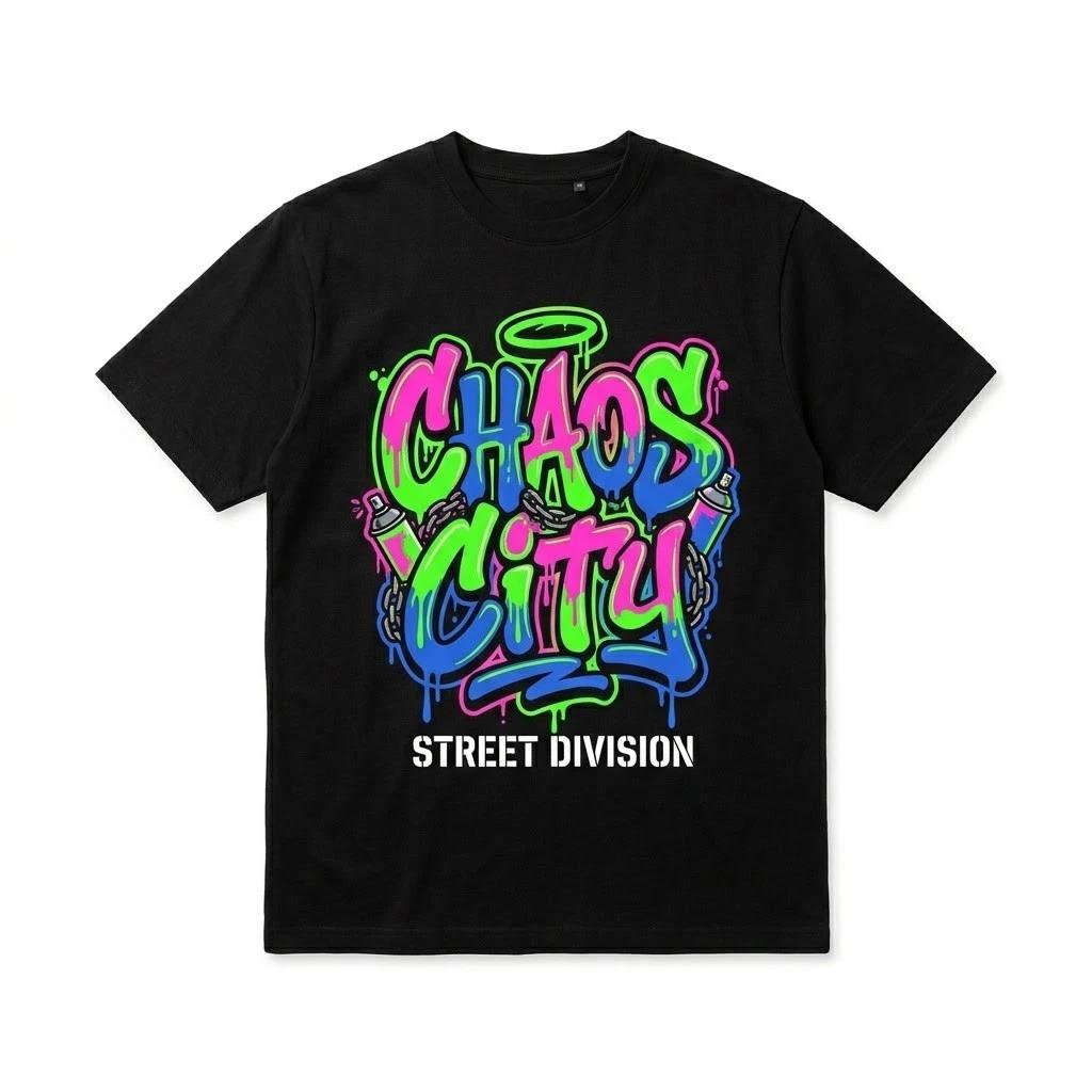 Chaos City Street Division Graphic T-Shirt - Urban Streetwear Tee XXL