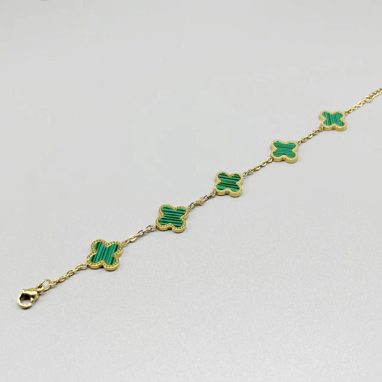 

High Quality Four Leaf Clover Five Flower Bracelet Laser Lucky Clover Double Sided Ladies Bracelet 18K