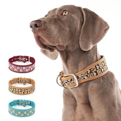 Vintage Retro Reflective Dog Collar Metal Buckle Breathable Adjustable Outdoor Walking for Medium Large Dogs