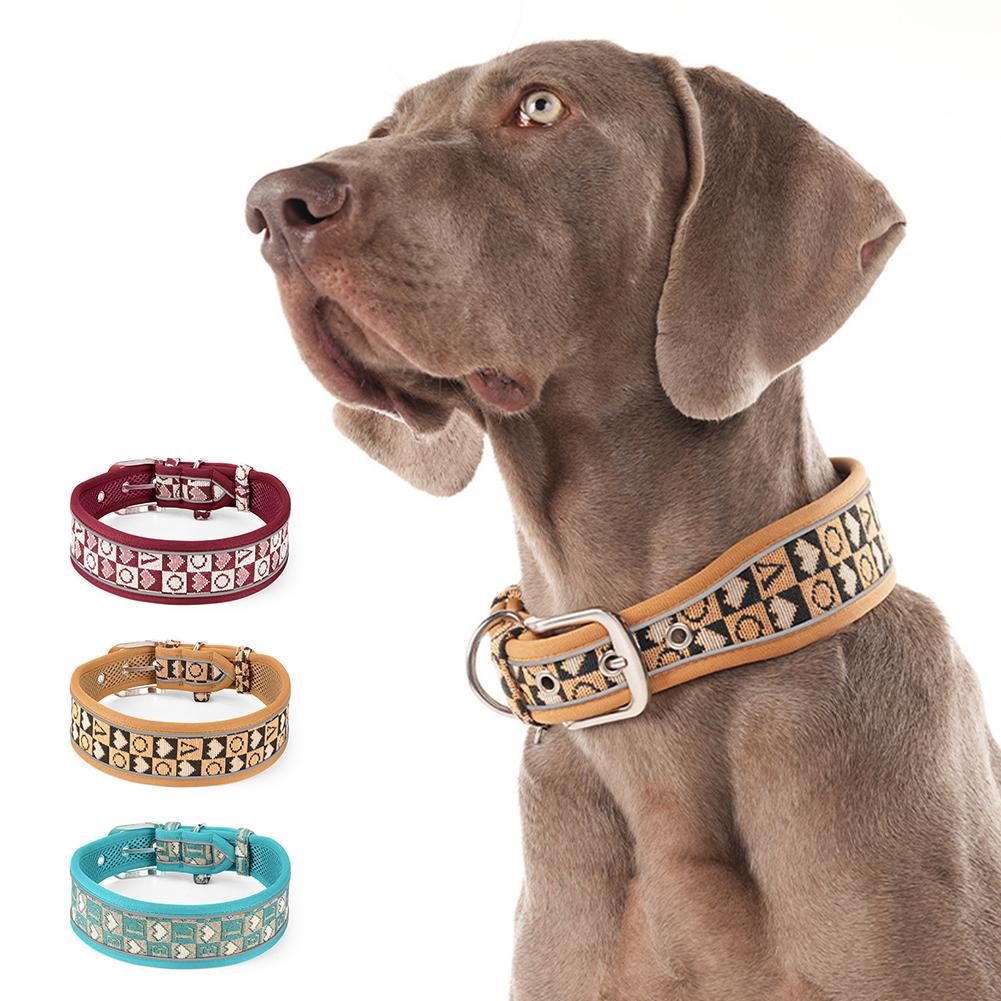 Vintage Retro Reflecterende Hondenhalsband Metalen Gesp Ademend Verstelbaar Buiten Wandelen voor Middelgrote Grote Honden