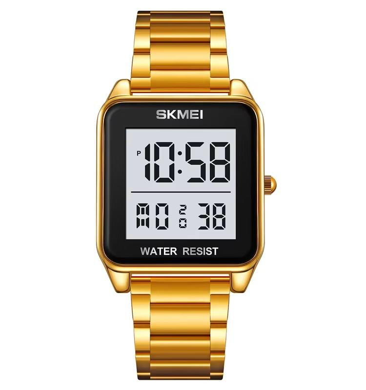 SKMEI 2154 Stainless Strap 3Bar Waterproof Digital Fashion Square Sport Men's Watches Top Brand LED Electronic Luxury Wristwatch