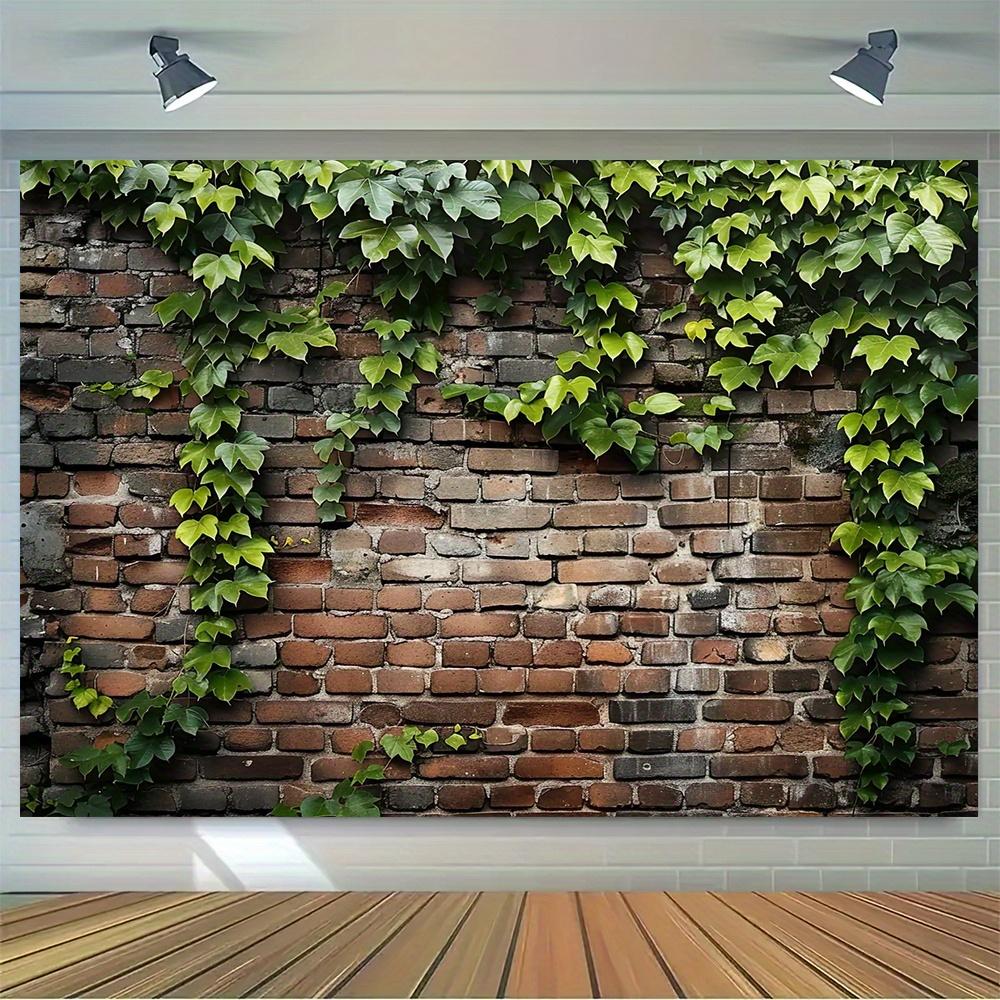 Simulated Rural Ivy Old Brick Wall Background Fabric - Ultra-realistic Fabric for Parties and Photography