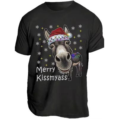 Vrolijk Kissmyass Ezel Kerst T-shirt, Grappig Kerstvakantie Grafisch T-shirt