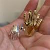 Adjustable Statement Ring with Abstract Hand Design, Open Band Alloy Jewelry for Daily Wear, Date Styling, Party Looks