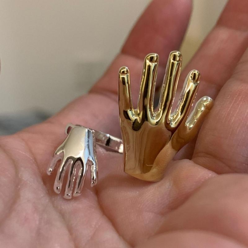 Adjustable Statement Ring with Abstract Hand Design, Open Band Alloy Jewelry for Daily Wear, Date Styling, Party Looks