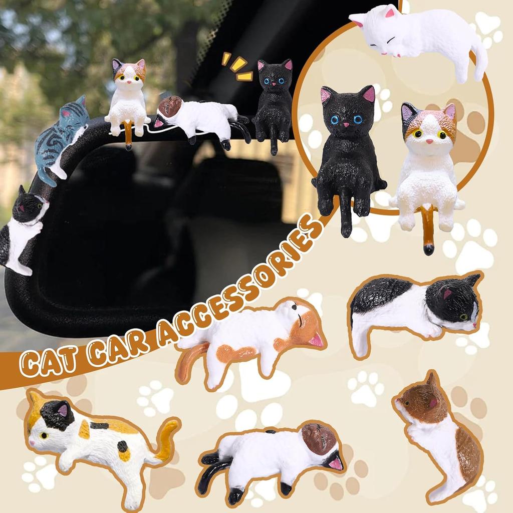 Exasinine 10Pcs Mini Cat Car Interior Accessories Decorations Cute Cat Car Dashboard Decor Funny Rear View Mirror Gift