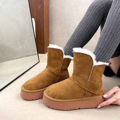 Women's Soft Elastic Thick Soles Winter Fur One Warm Anti-cold Padded Snow Boots Non-slip Wear Casual Sports Furry Mouth Cotton Boots