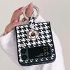 Stylish Luxury Cute 3d Camellia Houndstooth Pu Leather Phone Case For Samsung Galaxy Zflip4 Z Flip 3 5g With Portable Ring Cover