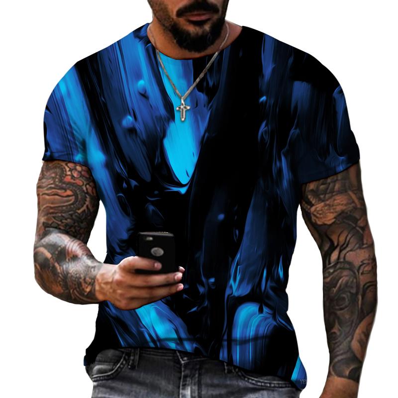 Blue And Black Color Mix And Match 3D Printing Men's Round Neck T-shirt Lycra Polyester Fabric Casual Brand Clothing Oversized