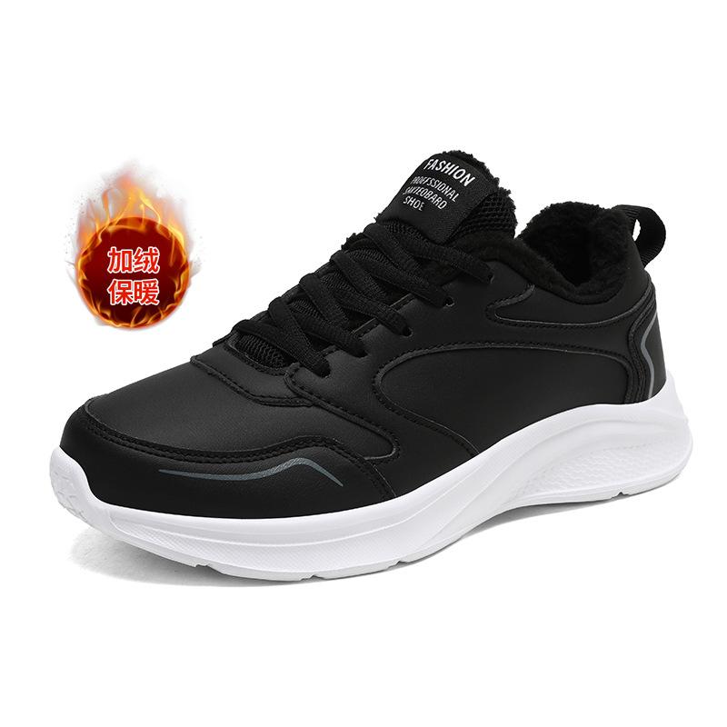 Shoes Autumn and Winter New Leather Sneakers Velvet Warm Cotton Shoes Non-slip Student Running Shoes