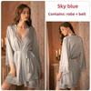Sexy Camicia da Notte con Scollo a V Profondo e Maniche Lunghe, Allacciatura, Raso, Pizzo, Set Pigiama/Loungewear con Gonnellino Sospensorio in Pizzo